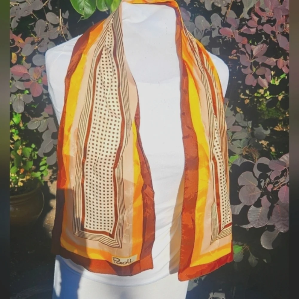 Vintage PAOLI Rectangular Scarf Beautiful Colors Lightweight 44in x 13in